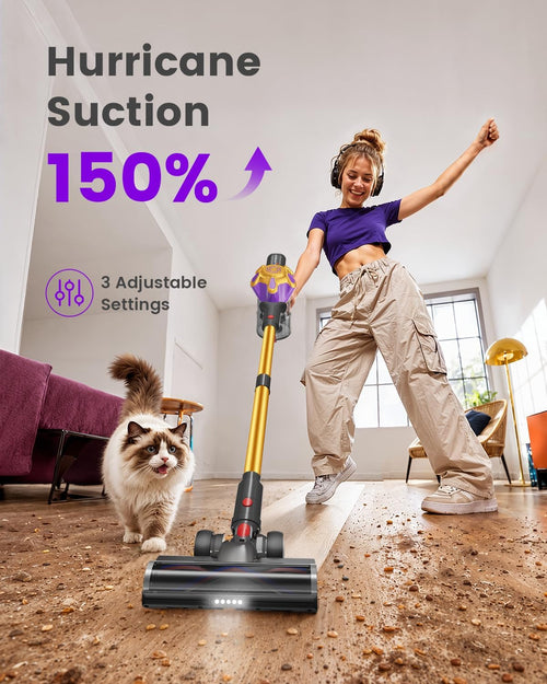 Cordless Vacuum Cleaner, 580W 50Kpa Powerful Stick Vacuum with 65 Mins Runtime,Anti-Tangle, Self-Standing, Rechargeable,Lightweight Vacuum Cleaners for Home Hardwood Floor Carpet Pet