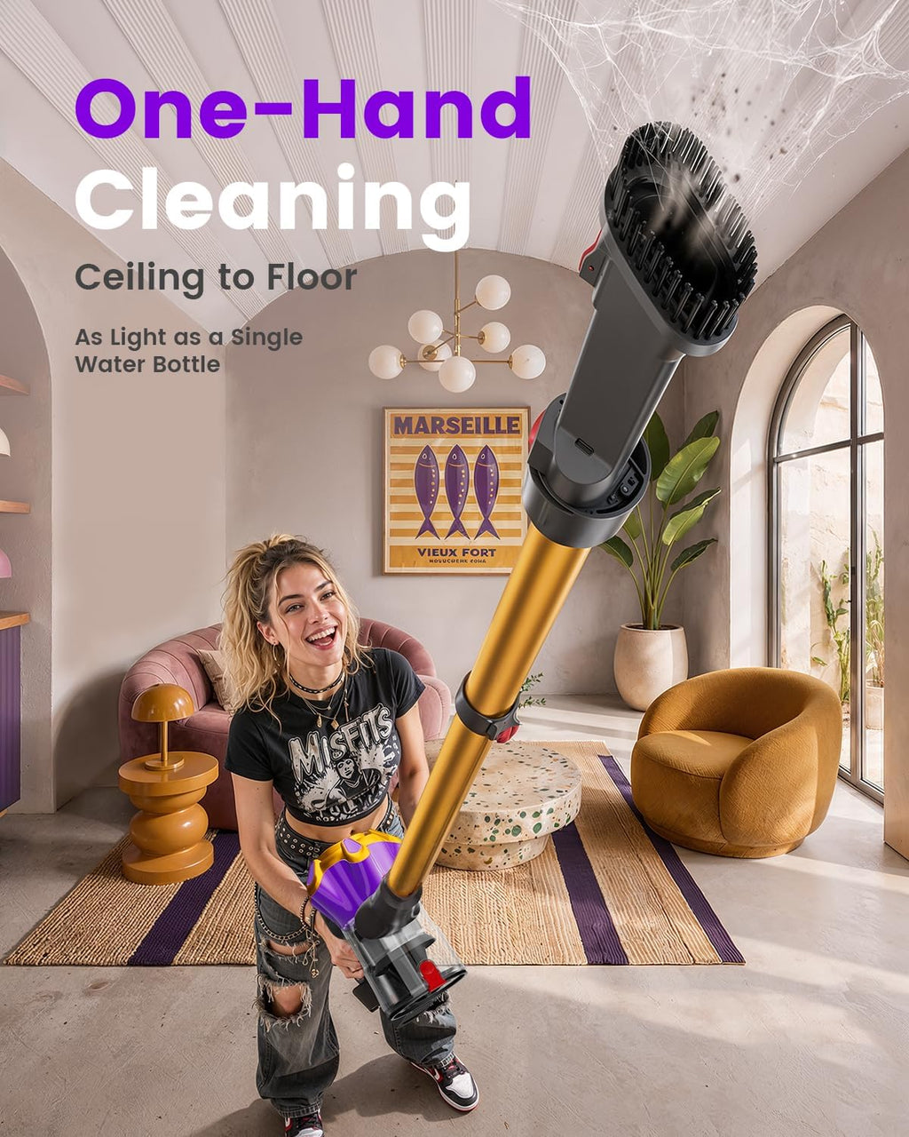 Cordless Vacuum Cleaner, 580W 50Kpa Powerful Stick Vacuum with 65 Mins Runtime,Anti-Tangle, Self-Standing, Rechargeable,Lightweight Vacuum Cleaners for Home Hardwood Floor Carpet Pet