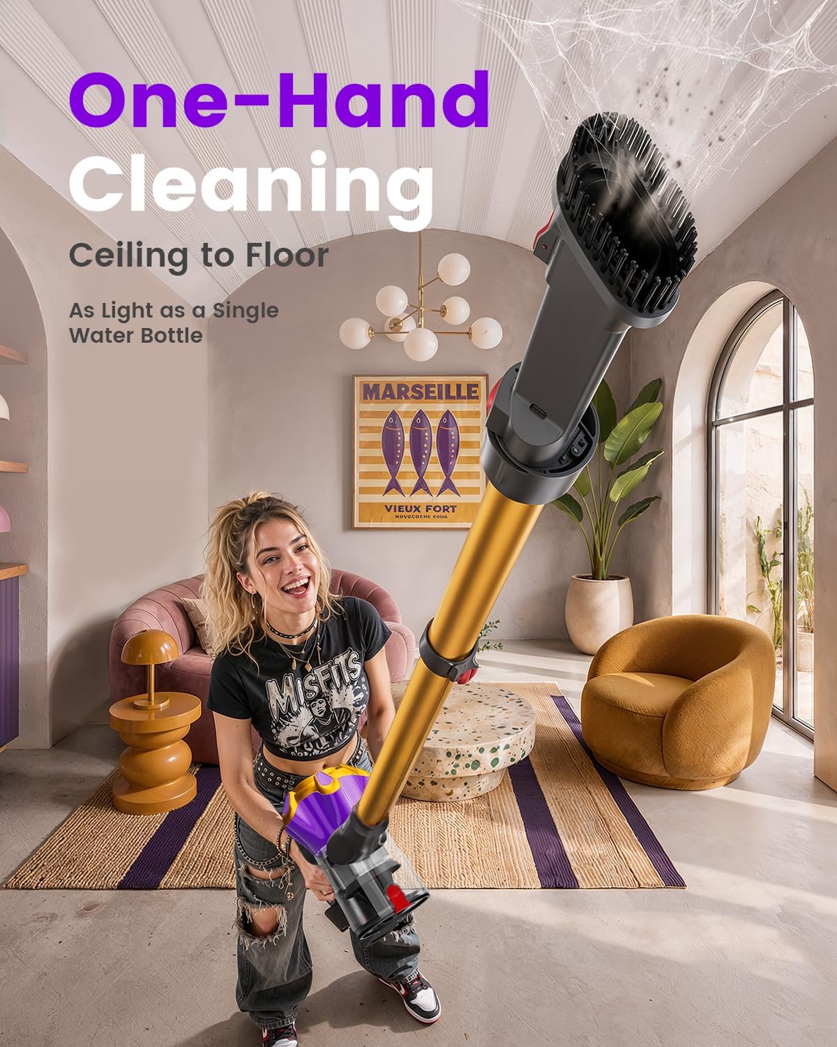 Cordless Vacuum Cleaner, 580W 50Kpa Powerful Stick Vacuum with 65 Mins Runtime,Anti-Tangle, Self-Standing, Rechargeable,Lightweight Vacuum Cleaners for Home Hardwood Floor Carpet Pet